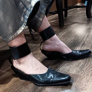 Rare Vintage Ann Demeulemeester Black Slip On Mule With Ankle Strap